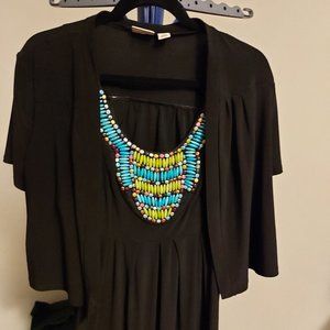 Black Maxi Dress with beaded bodice & over jacket - Size 1X
